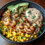 Grilled Shrimp Bowl with Corn Salsa & Creamy Cilantro Sauce