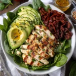 Grilled Chicken Sun Dried Tomato and Avocado Spinach Salad