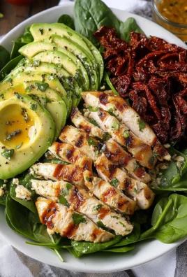 Grilled Chicken Sun Dried Tomato and Avocado Spinach Salad