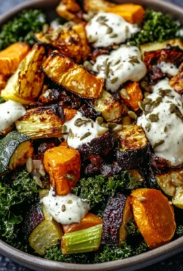 Kale and Roasted Vegetable Salad with Lemon Tahini Dressing