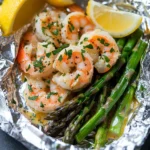 Shrimp and Asparagus Foil Packs with Garlic Lemon Butter Sauce