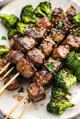 Soy-Marinated Beef and Broccoli Skewers