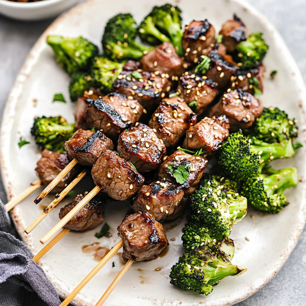 Soy-Marinated Beef and Broccoli Skewers