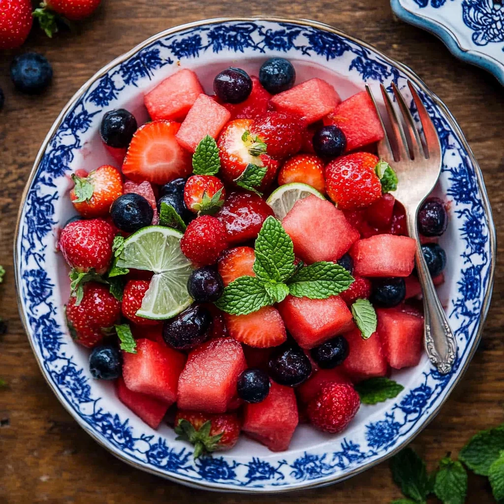 Watermelon Fruit Salad with Lime Mint Dressing
