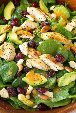 Cranberry Avocado Spinach Salad with Chicken and Orange Poppy Seed Dressing
