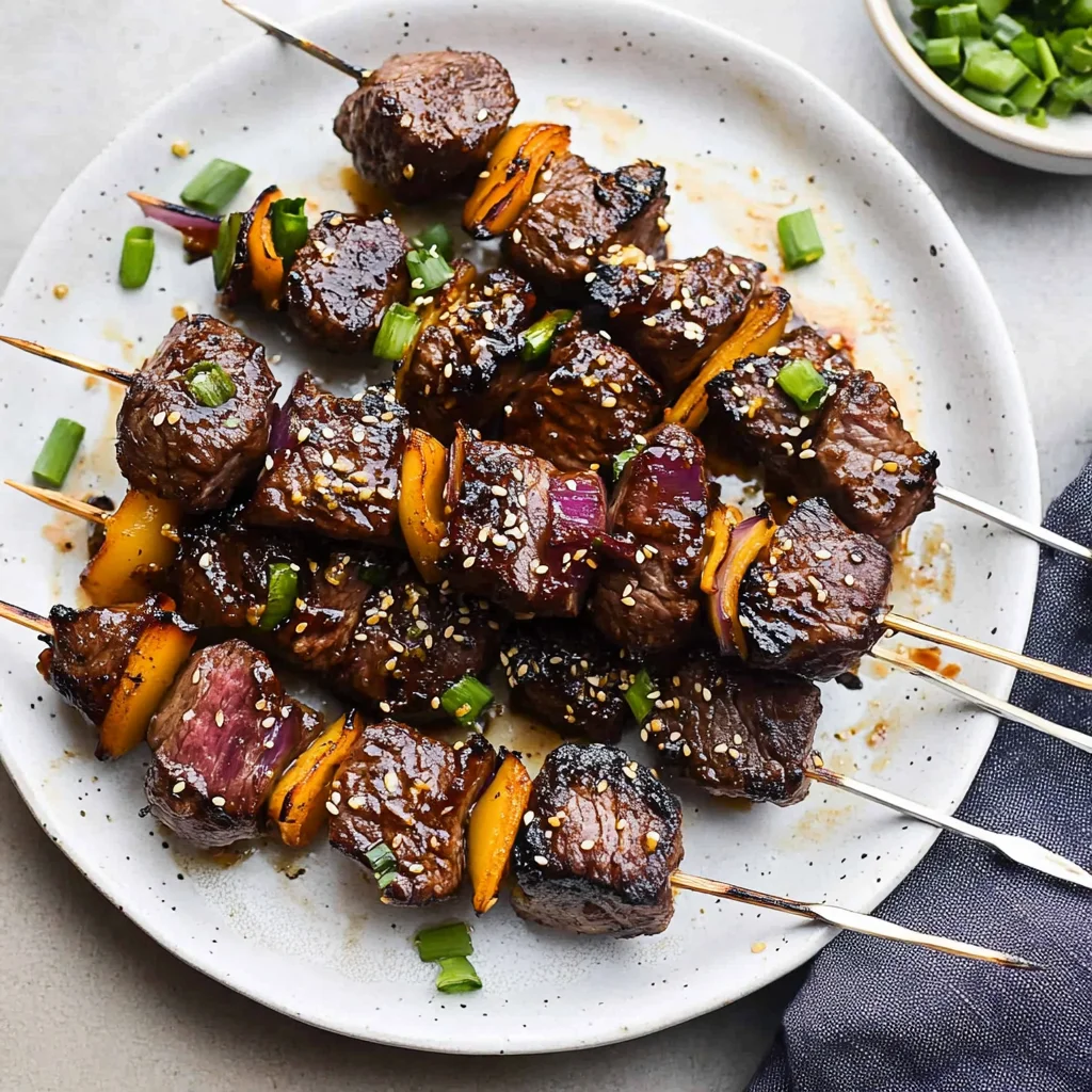 Grilled Asian Garlic Steak Skewers