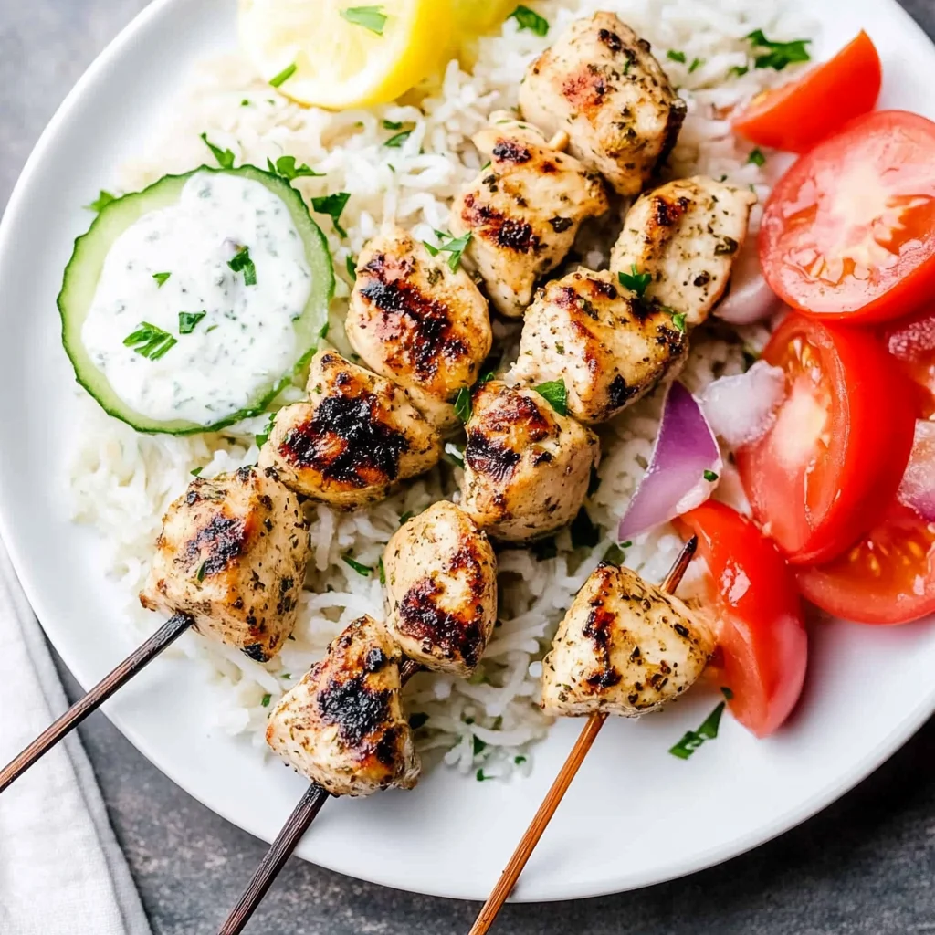 Grilled Chicken Kabobs with Cucumber Yogurt Sauce