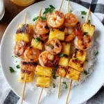 Grilled Shrimp and Pineapple Skewers over Coconut Rice