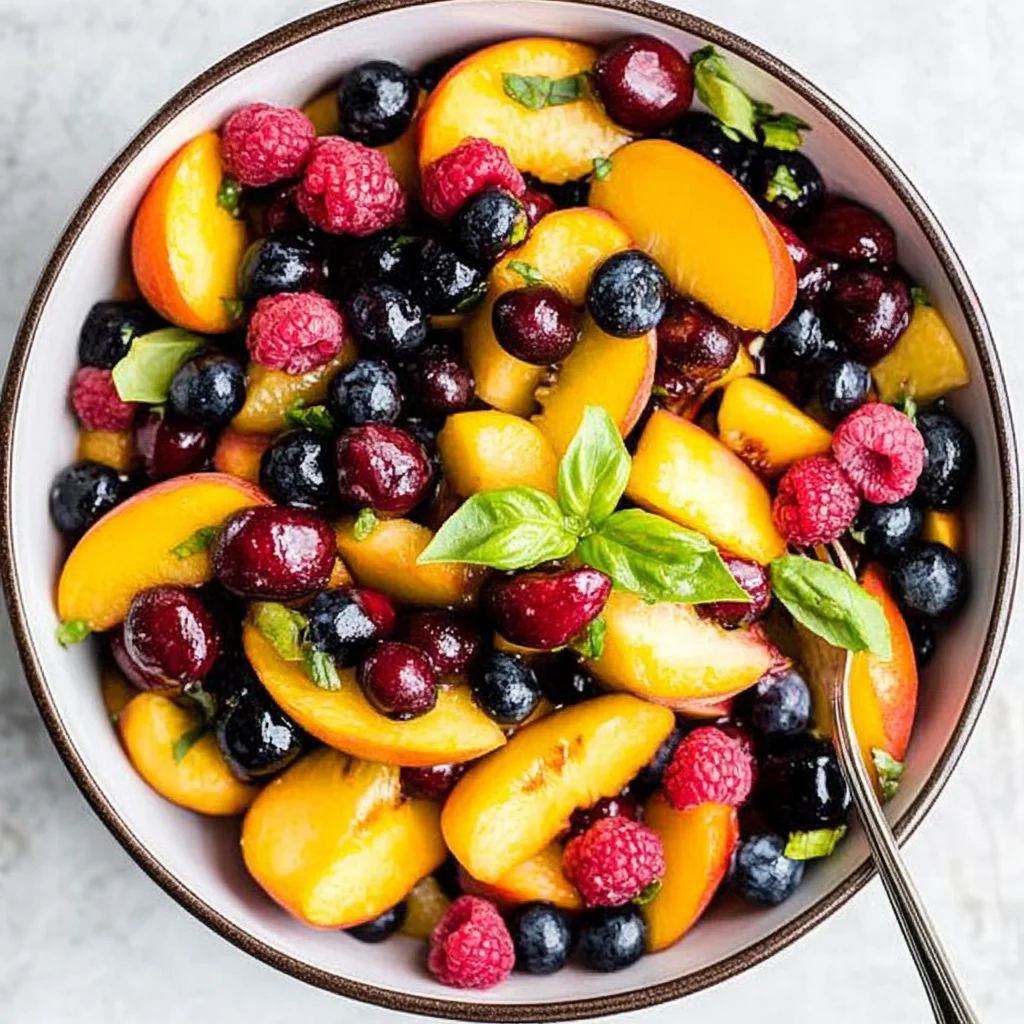 Honey Lime Basil Peach Fruit Salad