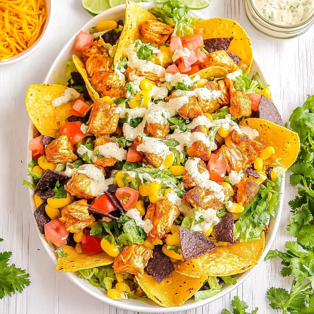 Loaded Chicken Taco Salad with Creamy Lime-Cilantro Dressing