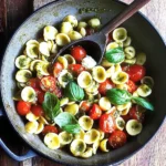 Orecchiette with Cherry Tomatoes, Mozzarella & Basil Pesto