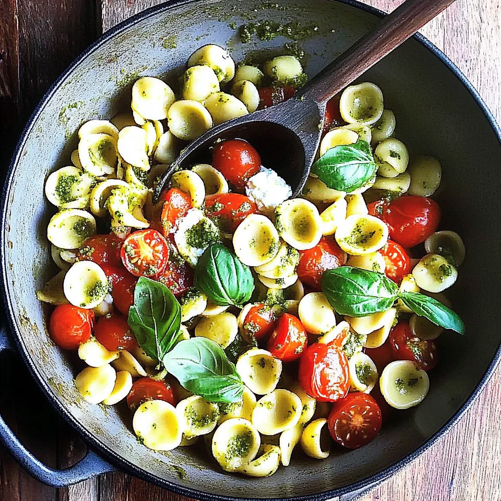 Orecchiette with Cherry Tomatoes, Mozzarella & Basil Pesto