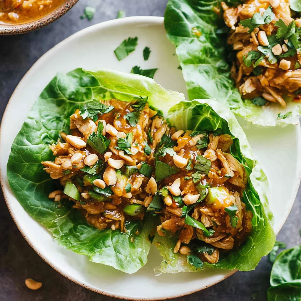 Peanut Chicken Lettuce Wraps with Ginger Garlic Sauce