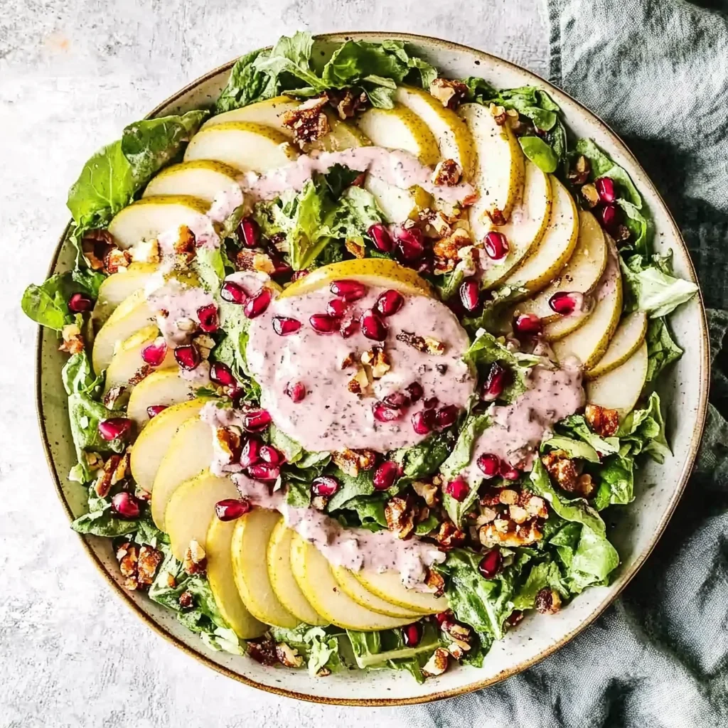 Pear Salad with Creamy Pomegranate Dressing