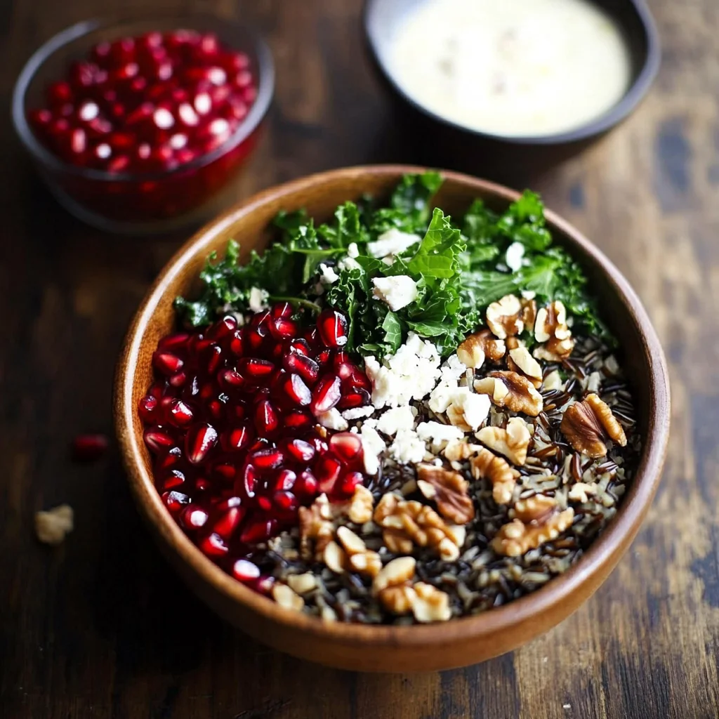 Pomegranate, Kale, and Wild Rice Salad with Walnuts and Feta