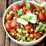 Summer Lentil Salad with Corn, Tomatoes, Mozzarella & Basil