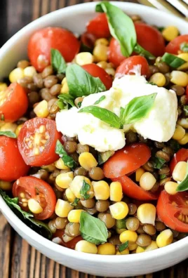 Summer Lentil Salad with Corn, Tomatoes, Mozzarella & Basil