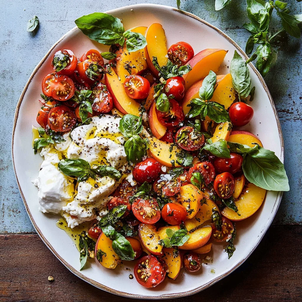 Tomato, Peach, and Burrata Salad