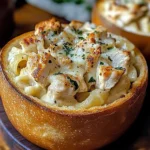 Chicken Alfredo Garlic Bread Bowls