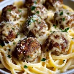 Garlic Butter Meatballs : Creamy Linguine Delight