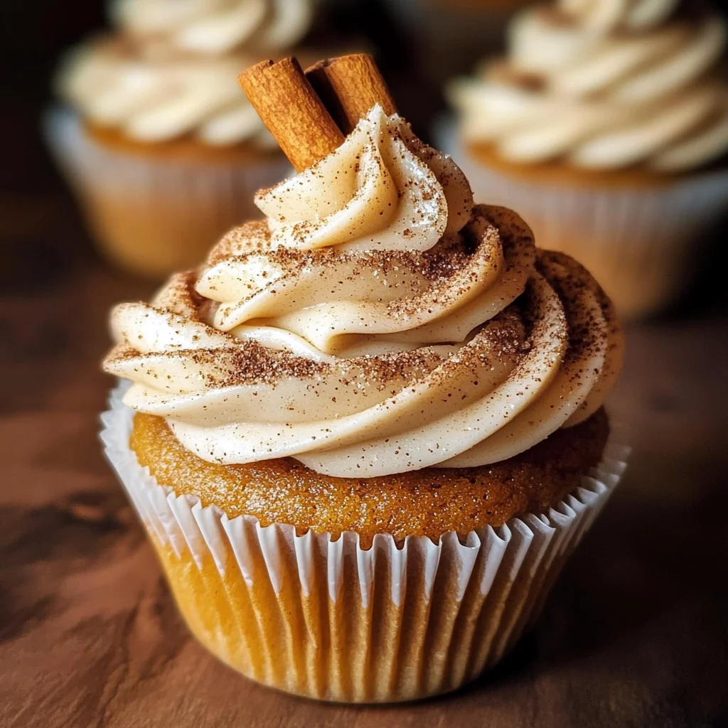 Vanilla Chai Pumpkin Latte Cupcakes with Cinnamon Brown Sugar Frosting