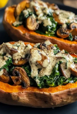 Creamy Mushroom and Spinach Stuffed Sweet Potatoes