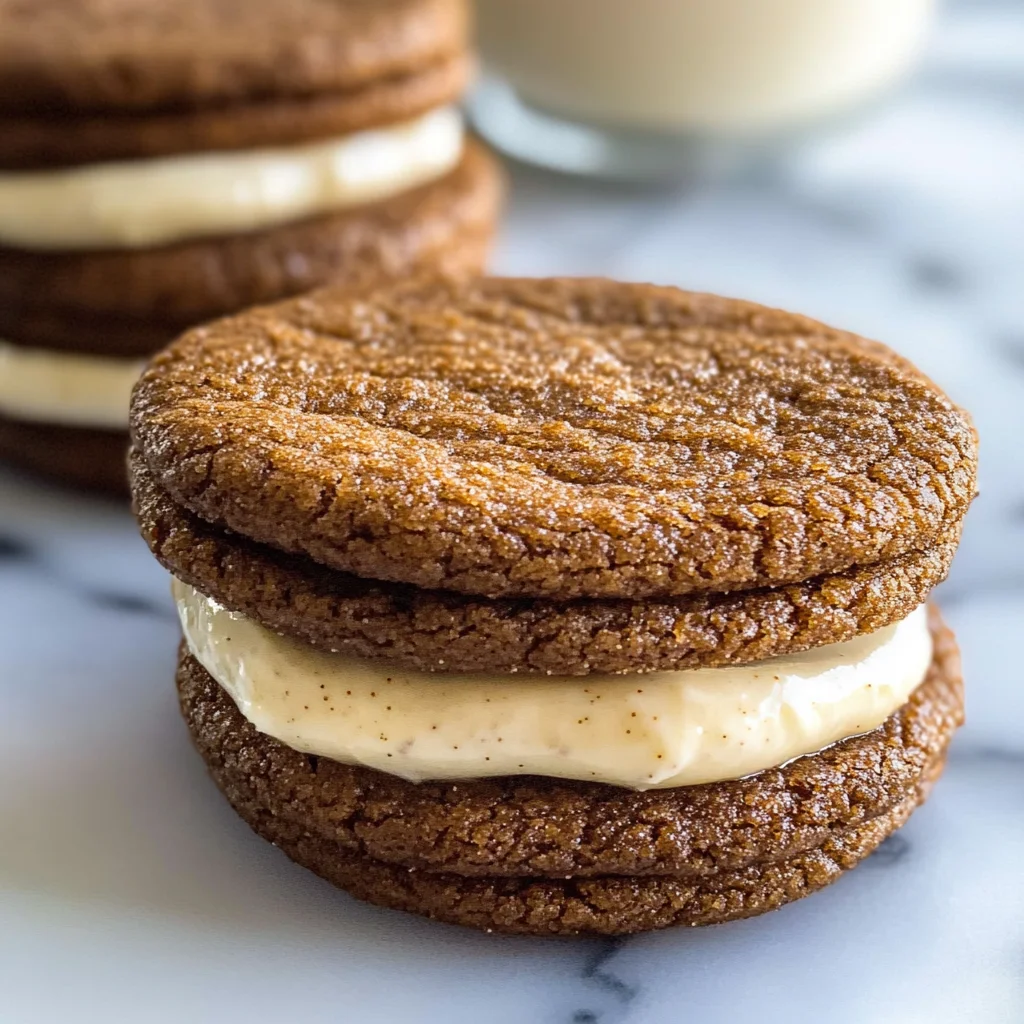 Ginger Molasses Sandwich Cookies with Eggnog Frostings
